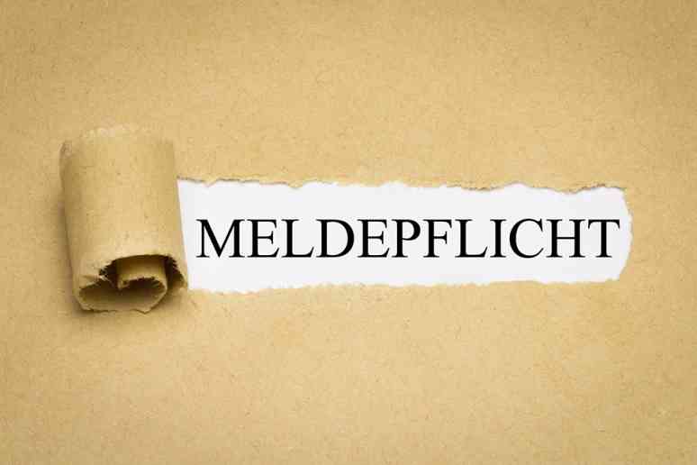 Aufgerissenes Papier mit Aufschrift Meldepflicht